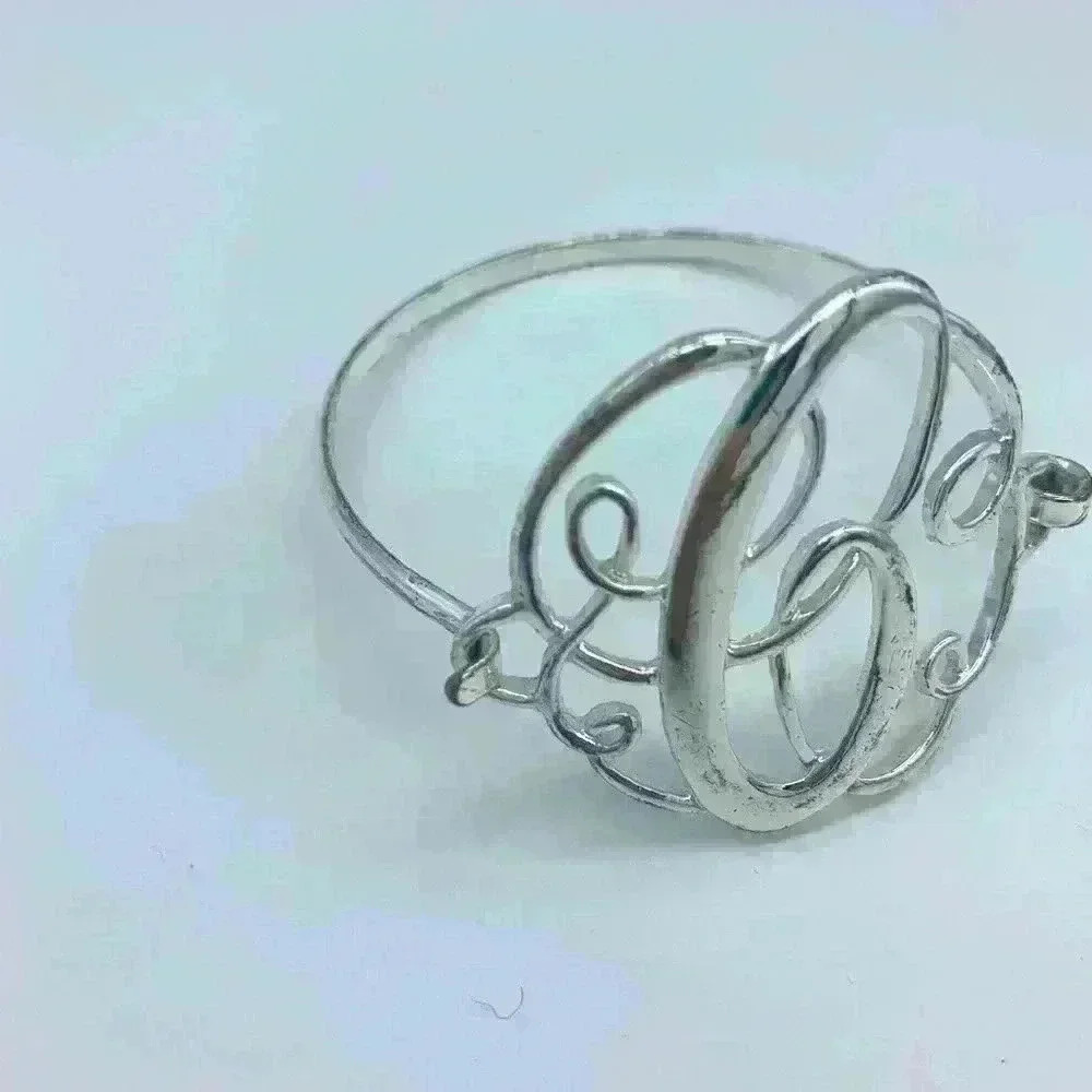 Monogrammed Bracelet C letter. Bangle. Silver look. - Picture 3 of 6